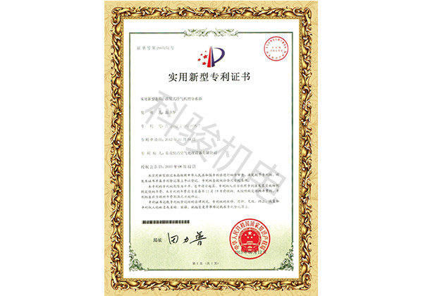 潤(rùn)東方環(huán)?？照{(diào)分水器布水管實(shí)用新型計(jì)專利證書