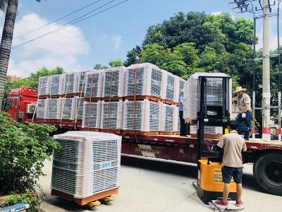 馬來(lái)西亞印尼東帝墳客商采購(gòu)256臺(tái)潤(rùn)東方環(huán)?？照{(diào)冷風(fēng)機(jī)